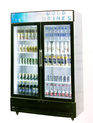 O congelador ereto da exposição da porta dobro da bebida com dossel ventilou refrigerar